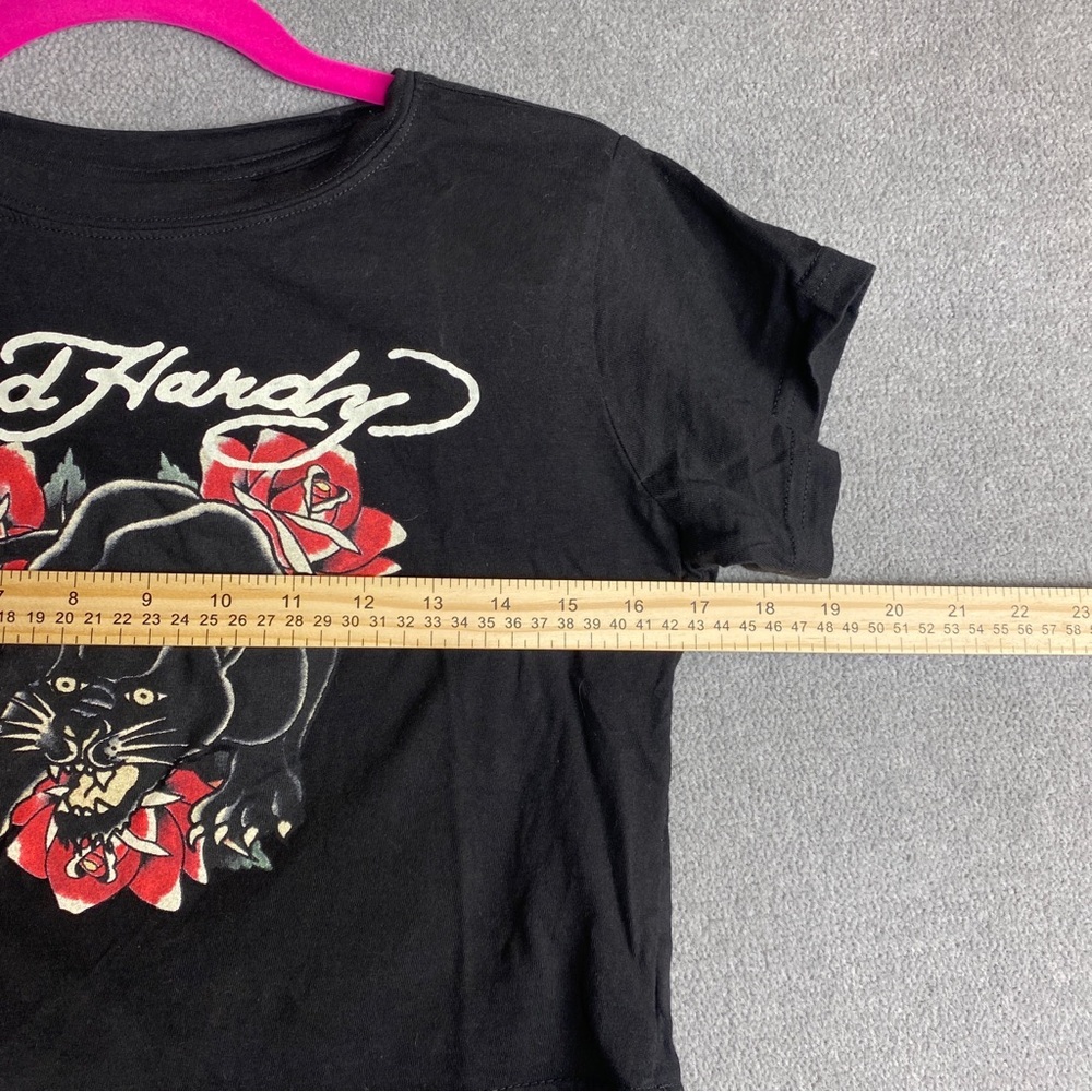 Ed Hardy Y2K Cropped Short Sleeve T-Shirt Black Red Jaguar size M - Picture 5 of 6